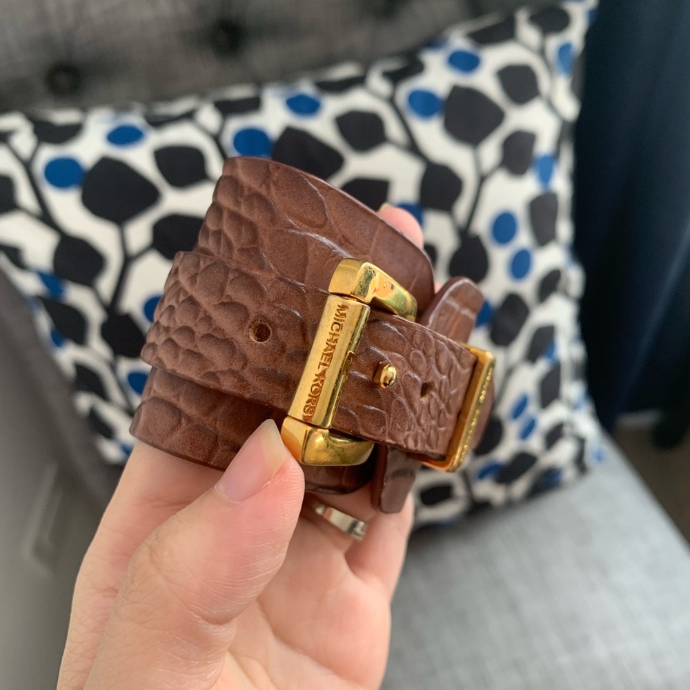 Michael Kors Brown Leather Belt with Gold Buckle